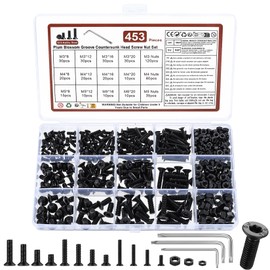 450 Pieces M3 M4 M5 Torx Screws Set, Countersunk Screws Nuts Set, Torx Flat Head Screws with Nuts Set, Torx Machine Screws Assortment, Black Metric Thread Screws Set with Nuts