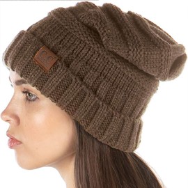 Funky Junque Oversized Slouchy Winter Hat for Women, Long Ribbed Knit Beanie Cap, Soft Warm, One Size - Olive