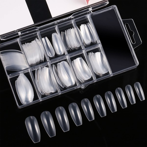 120 Pieces Acrylic Nail Tips Fake Coffin Nail Full Cover Ballerina Shape Nails 10 Sizes Women Artificial False Nail in Clear Box (Clear)