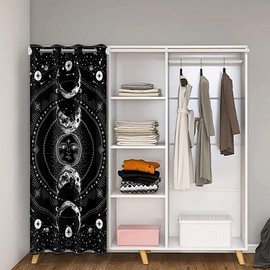 Castle Fairy Boho Style Door Curtain for Youth Adult,Bohemia Galaxy Sun and Moon Closet Door Curtain 42" W X 80" L,Planet Starry Sky Black White Doorway Curtain for Partition Privacy Shading Decor