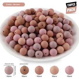 Kovict 150Pcs Silicone Beads 15mm Mix Color, Bulk Silicone Beads for Keychain Making, 15mm Silicone Beads for Pens and Bracelet Making(Brown)