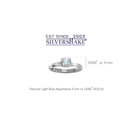 Silvershake Genuine Cushion Cut Blue Aquamarine 925 Sterling Silver Stack Stackable Solitaire Ring Size 6.5