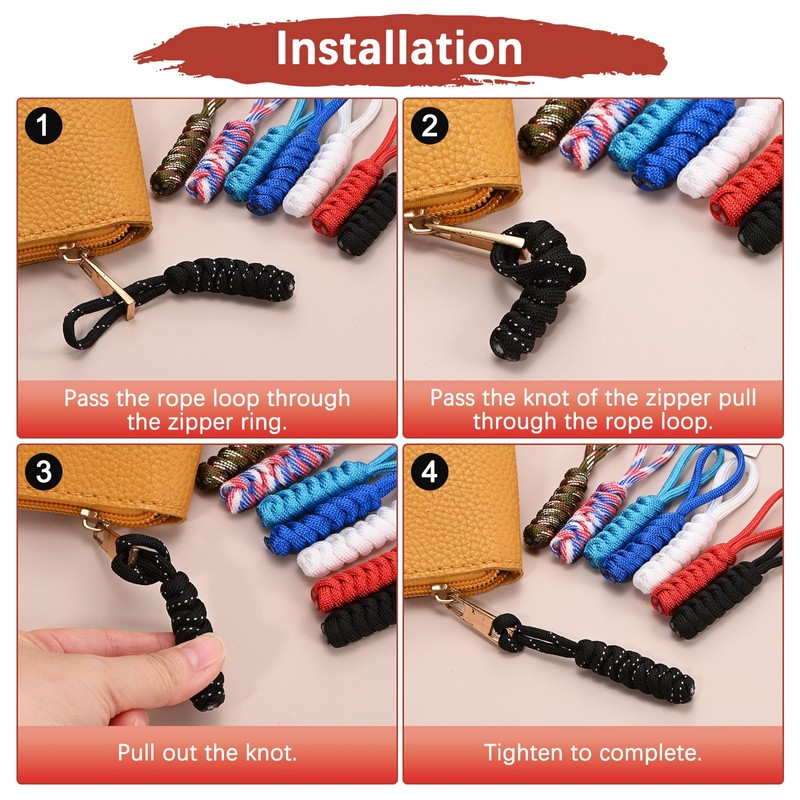 TIXIPEM Zipper Pull Replacement [10PCS] - Woven Paracord Pull Tab