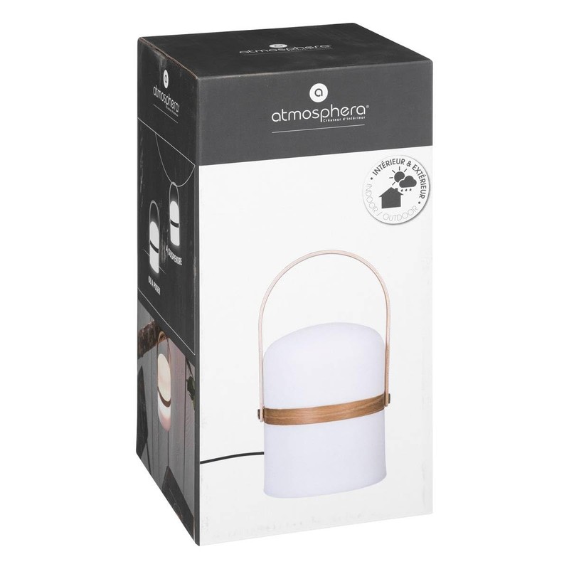 Outdoor Lamp with Wooden Handle, White, 26.5 cm