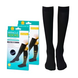 Sock Exchange Compression Socks, Anti-Fatigue Travel Flight Socks for Women & Men Circulation, Women's Flat Knit Knee Socks, Soft Breathable Cotton Blend Women’s Calf Socks (L/XL Size, 2 Pack)