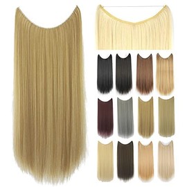 IMISSU 22'' 26'' Long Straight Hair Extensions Fish Line Hairpiece Synthetic Invisible Secret Wire Headwear Flip Hair Piece for Women (26 Inch,Honey Blonde)