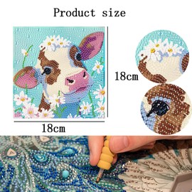 4 Pcs 18*18cm Diamond Art Kids Diy Diamond Arts Mosaic Kits Diamond Art Kits Kids for Beginner Full Round Drill Gem Art for Wall Decor Kids Animals Gem Art Kits Kids Kids Diamond Art Kits for Kids