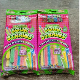 World Confections Sour Dudes Candy, Soft Filled Sour Straws.1ea 4.5oz Pkg. AssortFruit See Below