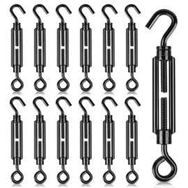 hannger Premium Black Decorative Turnbuckle Hook & Eye, 12PCS M5 Turnbuckles for Cables Wire Tightening up, Adjustable Wire Rope Tensioner for Shade Sail Fence Tent Picture Hanging Installation