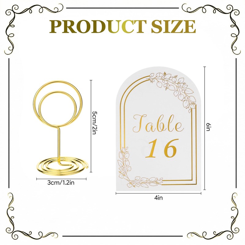 4x6 Inch Wedding Table Numbers 1-20 with Gold Holders (White)