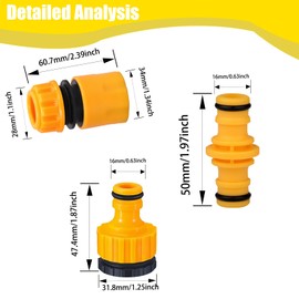 X-YSUNEAS Hose Connector Kit Faucet to Hose Adapter, 1/2 Inch Hose Quick Connector, 1/2 Inch Male Connector, 3/4 Inch Faucet Hose Connectors, Suitable for Gardens and Hhomes (Yellow)