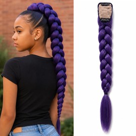 Purple Kpop Style Pre Braiding Ponytail With Hair Clip On, Ponytail 24 inch Synthetic Hair Accessories for Women Daily Cosplay Party Halloween Festival Using Braided Pony tails Extension