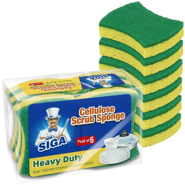MR.SIGA spugna in cellulosa per uso intensivo, spugna per lavastoviglie a doppia faccia per cucina, confezione da 12 pezzi