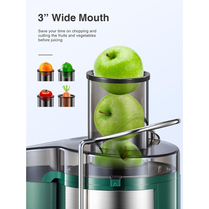 QCen Juicer Machine, 800W Centrifugal Juicer Extractor with Wide Mouth