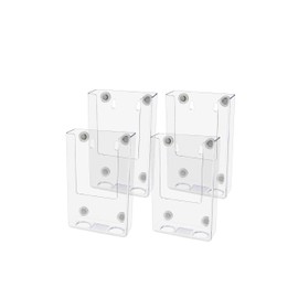 4 Pack Magnetic Brochure Bin for 4 Inch Wide Pamphlets Metal Surface Mount Menus Maps and Rack Cards Take One Clear Plastic Holder for Restaurants and Theme Parks by Marketing Holders