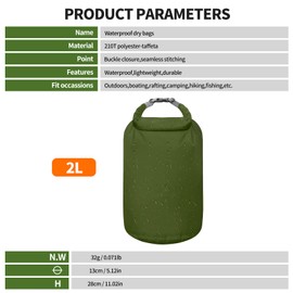 Desoto Waterproof Dry Bag Rucksack Beach Bag Superb Waterproof Bags for Water Sports Boating Canoeing Rafting Camping,Compression Bags for Daily Storage(Army Green 2L)