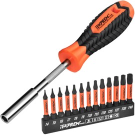 Long Torx Bit Set with Magnetic Bit Driver,TEKPREM 13-Piece Security Torx Screwdriver Bit Set with 2 inch T4 T5 T6 T7 T8 T9 T10 T15 T20 T25 T27 T30 T40 Tamper Resistant