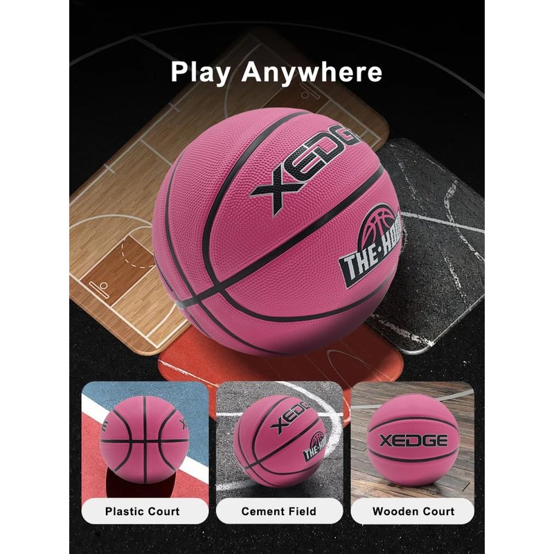 XEDGE Basketball 29.5” Size 7 Indoor Outdoor Rubber Basketball Set