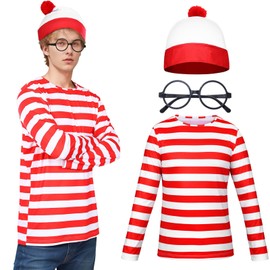 Formemory Where's Wally / Waldo Costume Halloween Cosplay Set Parent-Child Matching Costume Cosplay Outfit Wally Dress-Up Disguise Funny Cute Christmas Costume Adult Use Child Use Boy Girl Child Kids