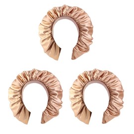 DEPHNARSA Extra Large Sleep Cap Jumbo Cap Large Satin Bonnet with Comfort Elastic Band (D-Golden 3PK)