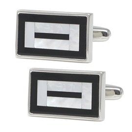 MENDEPOT Mother Pearl Onyx Two Tone Stone Men Cufflinks French Shirt Cuff Link In Box (MPL)