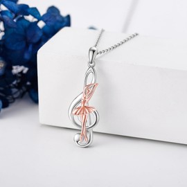 ONEFINITY Ballerina Necklace 925 Sterling Silver Music Note Ballet Pendant Necklace Dance Jewellery for Women Dancer