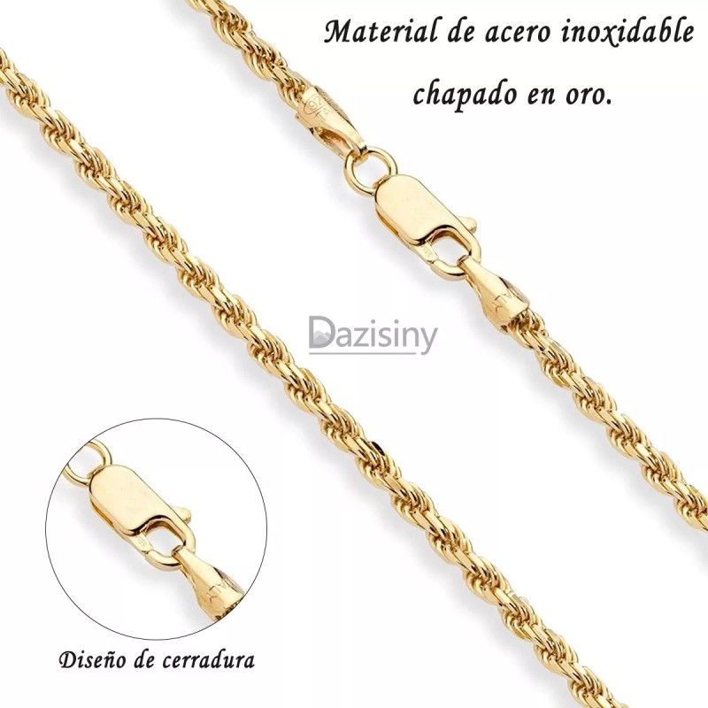 Dazisiny Cadena Oro Torsal 3/4mm Acero Inoxidable Hombre Collar 60cm