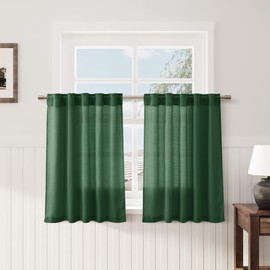 Linen Cafe - Cortinas de cocina clásico de 24 pulgadas de largo, mezcla de lino, filtrado de luz, cortinas de nivel corto, bolsillo para barra, diseño de pestaña trasera para ventanas pequeñas, café