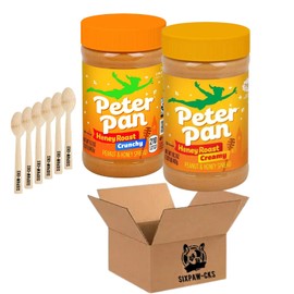 SIXPAW-CKS 6 Spreadable Spoons for to go, |Bundled| Peter Pan, Honey Roast Peanut Spread Varity Pack 16.3 OZ (Creamy and Crunchy)|2 Pack|