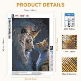 RICUVED Lion Kings Diamond Painting Kits for Adults,Animal Diamond Painting Kits,5D DIY Round Full Drill Lion Diamond Art Kits Craft for Home Wall Art Decor 30X40cm