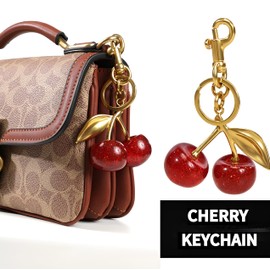 Lmuwecno Luxurious 18K Gold Plated Cherry Bag Charm, Cherry Keychain Accessory Purse Charm(Red)