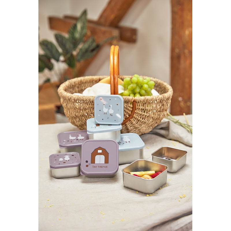 LÄSSIG Snack Box Set of 3 Stainless Steel Tiny Farmer