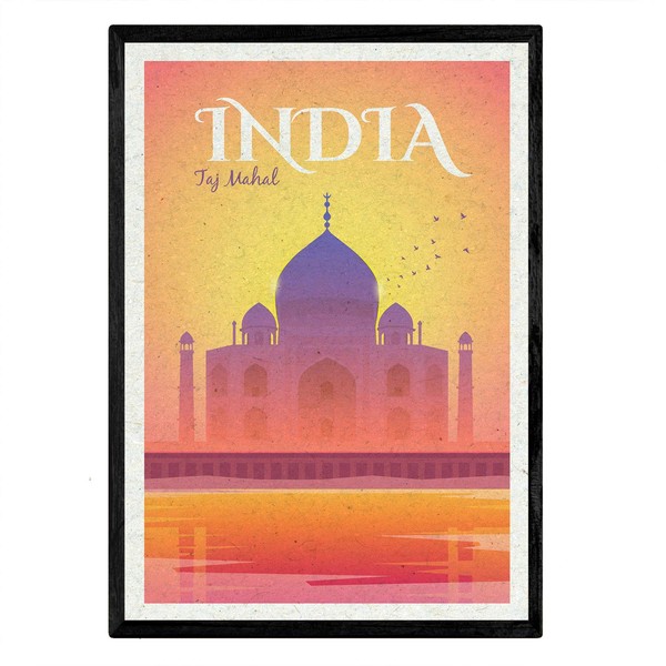 Nacnic Blade India. Vintage style. Poster of the Taj Mahal in colors. Ad India Size A3