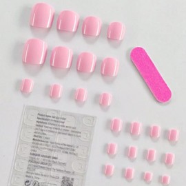 Pink Press on Toenails Toe Nail Short Fake Toe Nails Cute False Toenails Glossy Full Cover Acrylic Glue on Toenails Summer Solid Color Artificial Stick on Toenails for Women Manicure 24 Pcs
