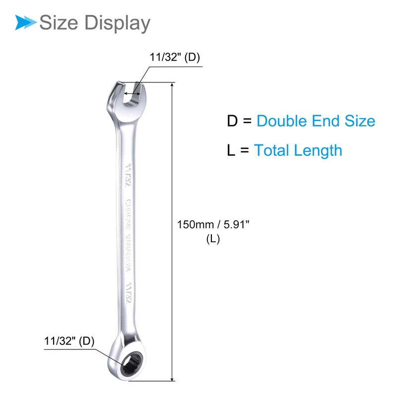 CoCud Ratchet Wrench 11/32" Head SAE 72 Teeth Cr-V Combination