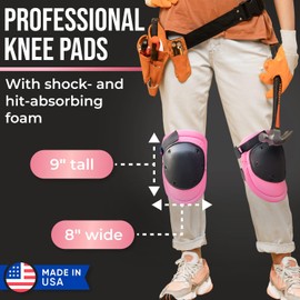 Paclord Foam Knee Pads for Women with HDPE Anti-Slip Cap, Pink and Black, 1 Pair - Adjustable Multi-Sized Fastening, Made in USA - Guards for Gardening, Flooring, or Construction