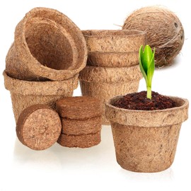 com-four® 10-piece coconut cultivation set - biodegradable coconut discs in a pot - cultivation aid consisting of 5 swelling tabs and 5 pots - planting bowls made of coconut fiber