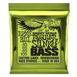 Ernie Ball Cuerdas de guitarra bajo de níquel Slinky regular a escala corta, calibre 45-105 (P02852)