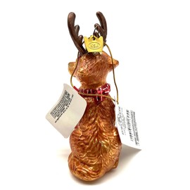 Noble Gems Golden Retriever with Antlers Glass Ornament