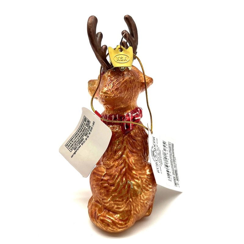 Noble Gems Golden Retriever with Antlers Glass Ornament