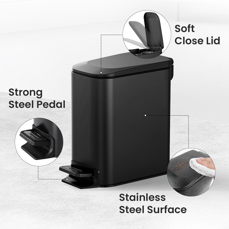 Cesun Small Bathroom Trash Can with Lid Soft Close, Step