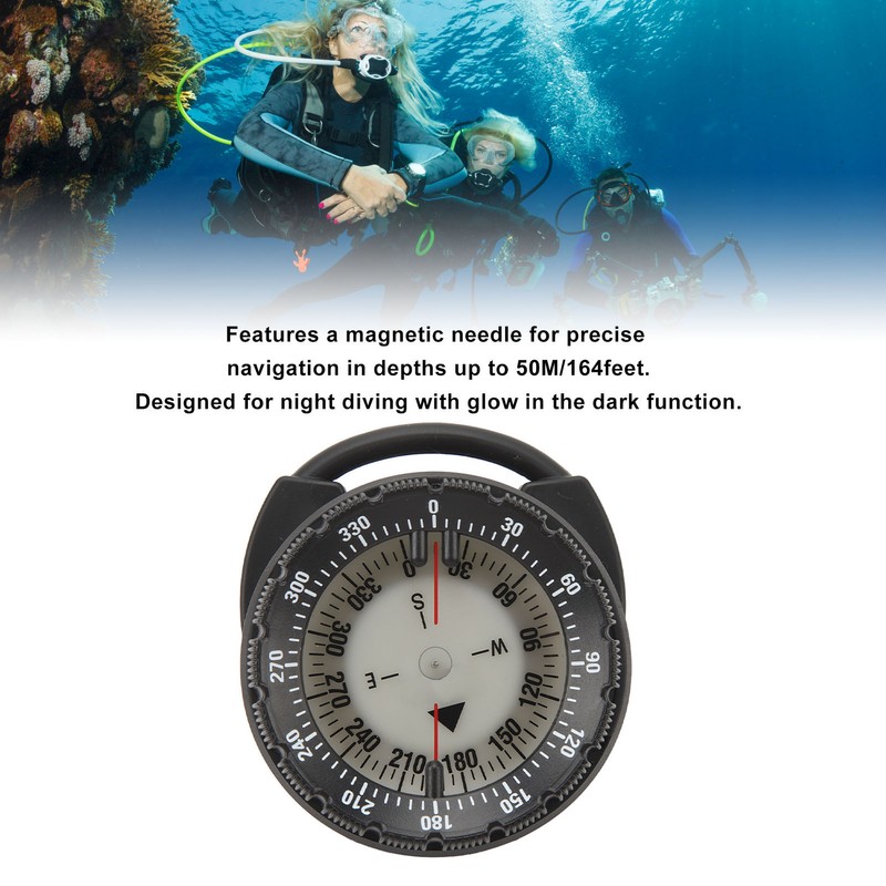 50M Underwater Diving Compass Luminous Magnetic Waterproof Pipe Clamp Diving