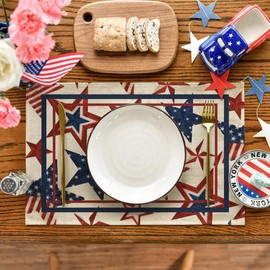 Artoid Mode Watercolor Faith Family Freedom 4th of July Placemats for Dining Table, 12 x 18 Inch Summer Seasonal Holiday Rustic Vintage Washable Table Mats Set of 4