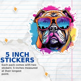 (2 Pack) Bulldog Dog Stickers - Bulldog with Sunglasses - Choose FromOver 100 Dog Breeds - 5 Inches On Longest Side - Premium Vinyl - Made in USA - BMCS0326