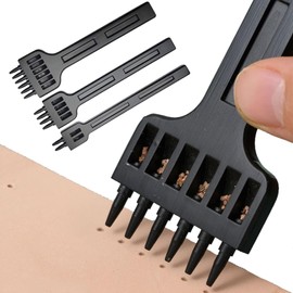 Leather Hole Punch Tools, Leather Chisel, Punch Tool, Professional DIY & Craft Metal 2/4/6 Prong Leather Craft Tooth Punch Tool for Belt, Leather, Bracelet, Card (4 mm) Pack of 3
