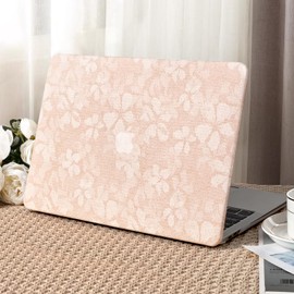 Seorsok Compatible with MacBook Pro 13 inch Case M2 2023,2022,2021-2016 A2338 M1 A2251 A2289 A2159 A1989 A1708 A1706,Leaves Printed Leather Plastic Hard Shell Case with Keyboard Cover,Pink