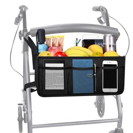 Dotday Rollator Basket with Cup Holder, Easy to Use Rollator Accessories Folding Storage Bag, Never Tipping Over