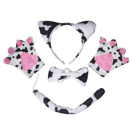Petitebelle Cow Headband Bowtie Tail Gloves 4pc Costume (White)