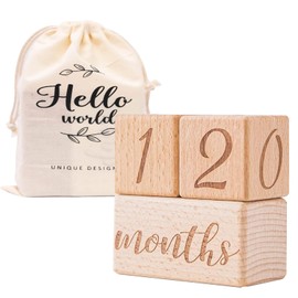 Wooden Age Blocks Milestone Blocks Set for Monthly Milestone Photo Props Set - Newborn Weekly Monthly First Year Picture Props - KAMHBE (3 PCS)