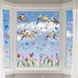 Birds Window Clings for Window Decorations Spring Summer Window Decals Flower Hummingbirds to Prevent Bird Strikes 76PCS Home Party Decoration Stickers